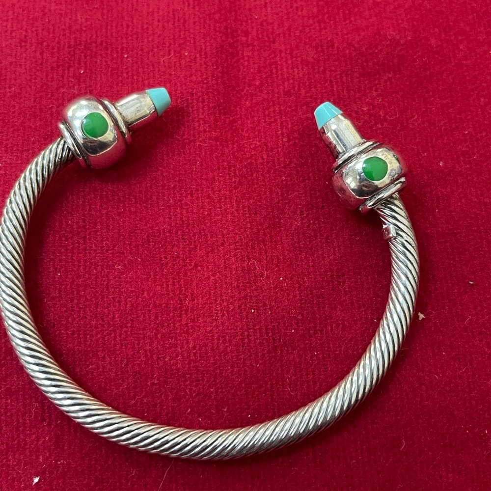 Silver Twisted Cable Bracelet With Turquoise Acce… - image 2